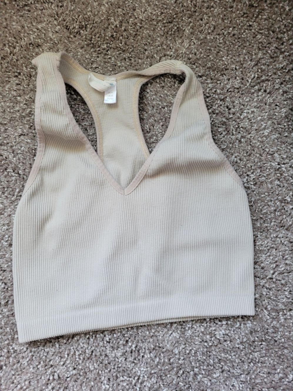 x2 Free People Movement Ribbed Racerback Bras Size M Green And Tan - Picture 5 of 8